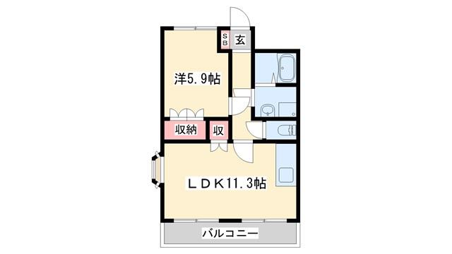 ミルフィオリII(1LDK/2階)の間取り写真