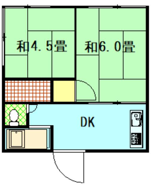 防府市 貸アパート 福寿荘(2DK/2階)の間取り写真