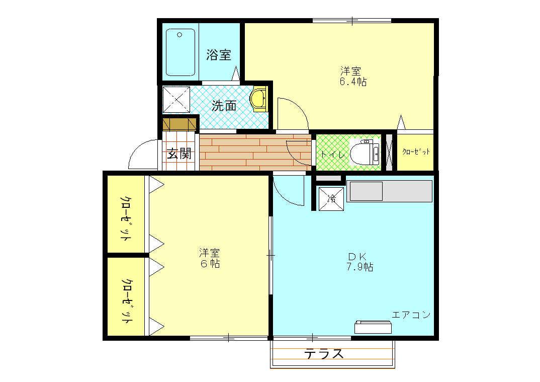 グレースヒル B棟(2LDK/1階)の間取り写真