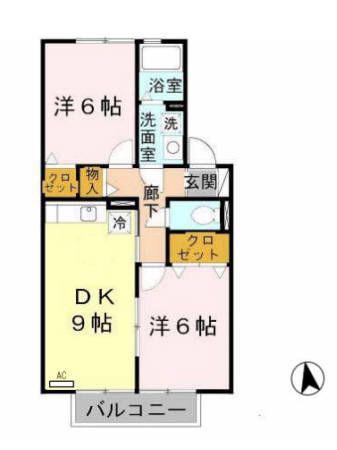 クローバーII(2DK/2階)の間取り写真