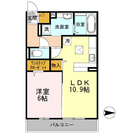 サニーフラット W棟(1LDK/1階)の間取り写真