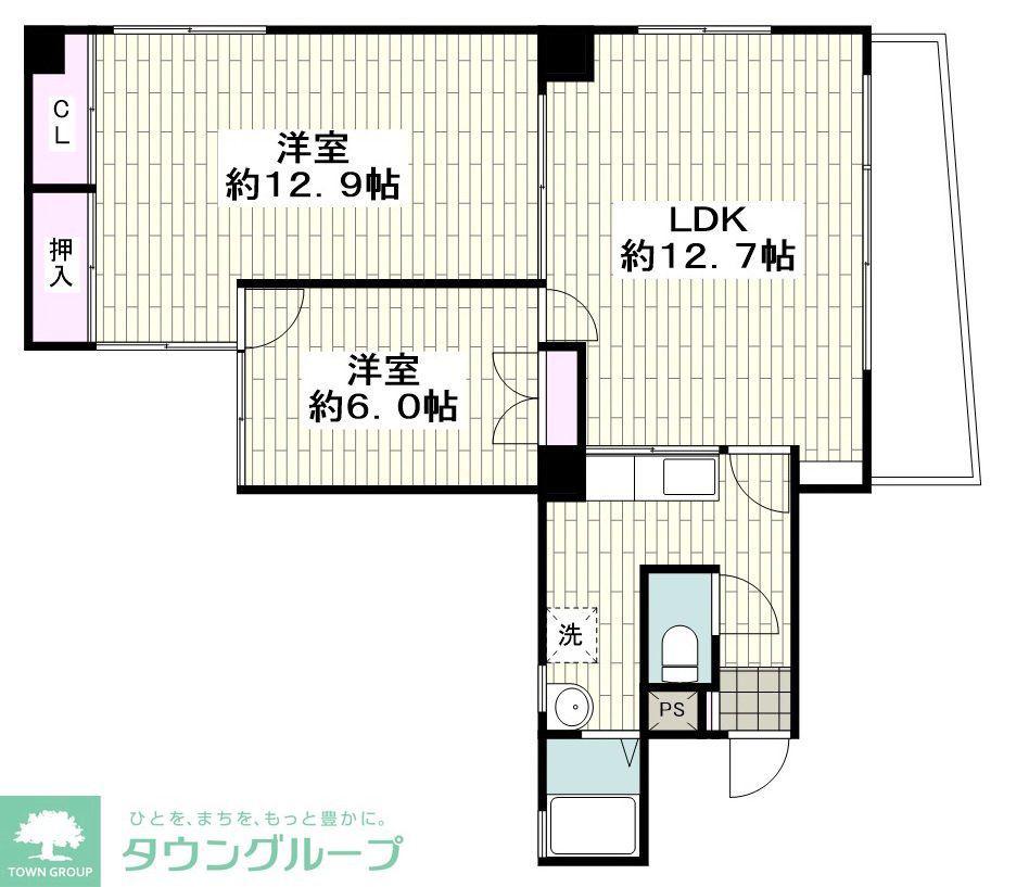 タウンズ幅下(2LDK/3階)の間取り写真