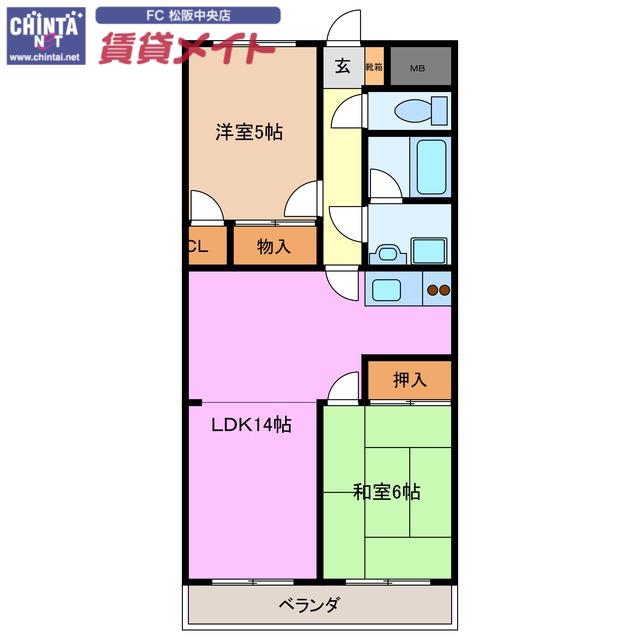 ファミリータウンむらた(2LDK/3階)の間取り写真