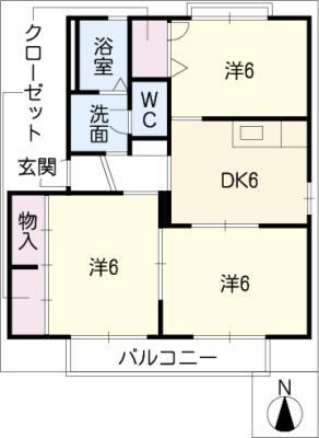 カームエイト F棟(3DK/1階)の間取り写真