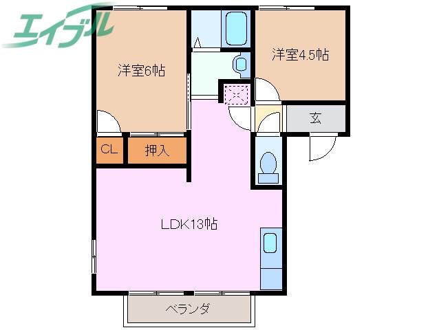 パークハイツ久保田(2LDK/2階)の間取り写真