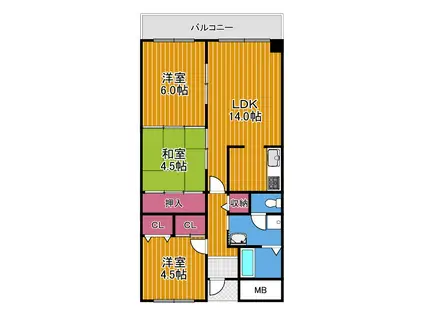 メゾンドール富田林(3LDK/3階)の間取り写真