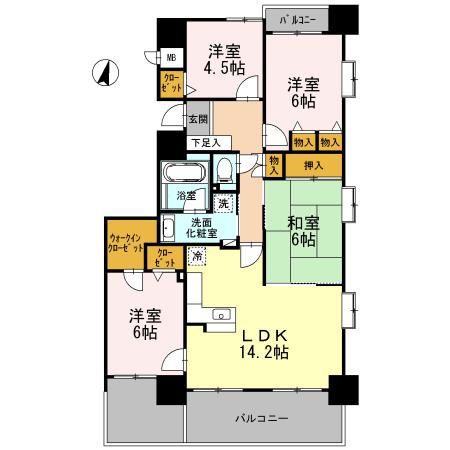 ダイアパレス金華橋(4LDK/4階)の間取り写真