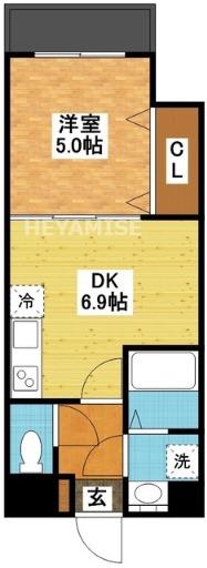 スリードット(1DK/2階)の間取り写真