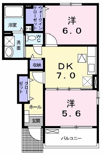 アンジュフラン C棟(2DK/1階)の間取り写真