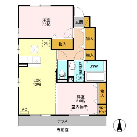 エルミタージュB(2LDK/1階)の間取り写真