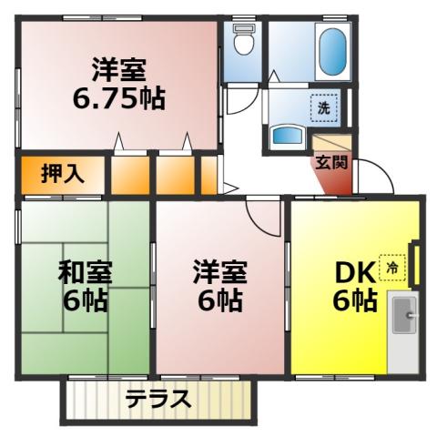 ハイカムールあすか B(3DK/1階)の間取り写真