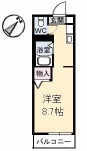 セレソン C棟(ワンルーム/2階)の間取り写真