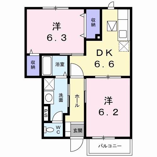 上毛電鉄 樋越駅 徒歩15分 2階建 築22年(2DK/1階)の間取り写真