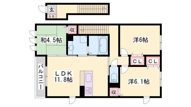 アバンツァート長砂 A棟(3LDK/2階)の間取り写真