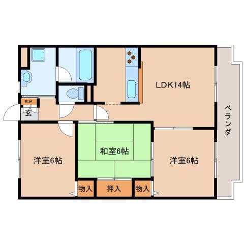 バウムヴィラ西大寺(3LDK/4階)の間取り写真