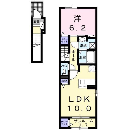 ハーベスト(1LDK/2階)の間取り写真