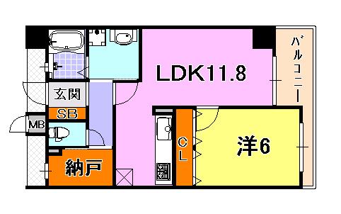 アーバネックス元町通(1LDK/13階)の間取り写真