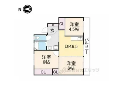 ヴィラナリー御所 2号棟(3DK/3階)の間取り写真