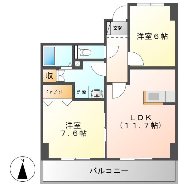 マンションエルガーデン(2LDK/2階)の間取り写真