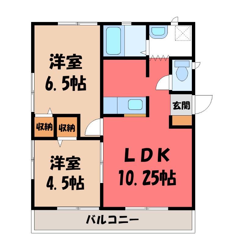 ヴィラ エトワールB(2LDK/1階)の間取り写真