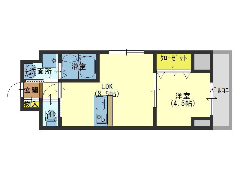 LACASA上本町(1LDK/4階)の間取り写真