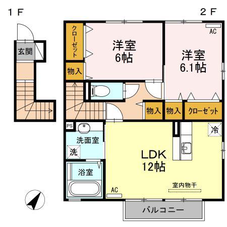 プラムQ II棟(2LDK/2階)の間取り写真