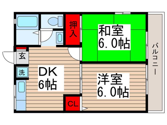 ハイム高砂II(2DK/2階)の間取り写真