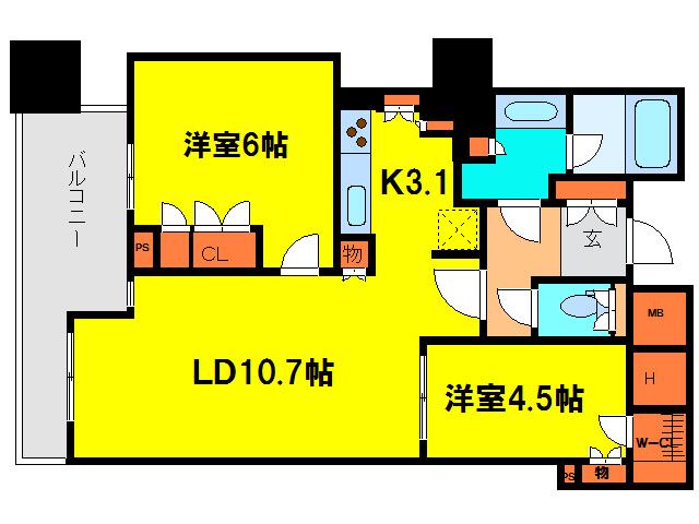 クレヴィアタワー中之島(2LDK/35階)の間取り写真