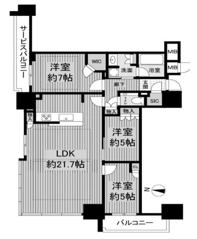 プレミストタワー靱本町(3SLDK/5階)の間取り写真
