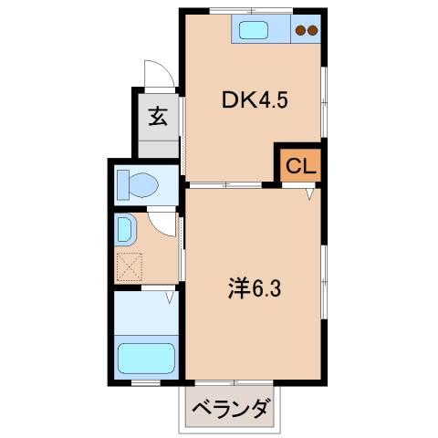 ロイヤルコート岡崎(1DK/1階)の間取り写真