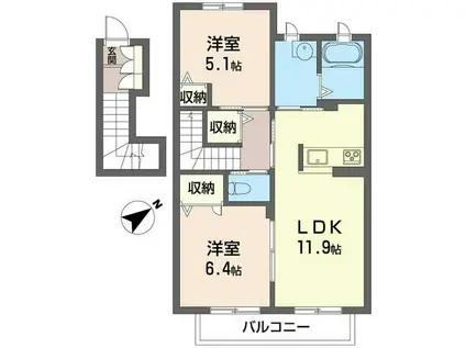 ラ・ルミナス I(2LDK/2階)の間取り写真