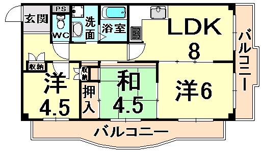 ロワイヤル百合(3LDK/4階)の間取り写真