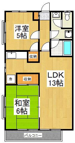 サンハイム・ヒヤマ(2LDK/2階)の間取り写真