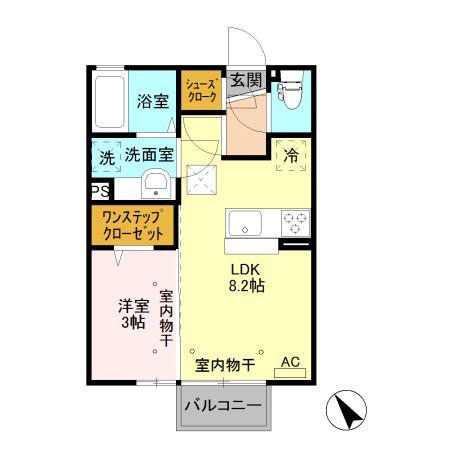 レインボー(1LDK/1階)の間取り写真
