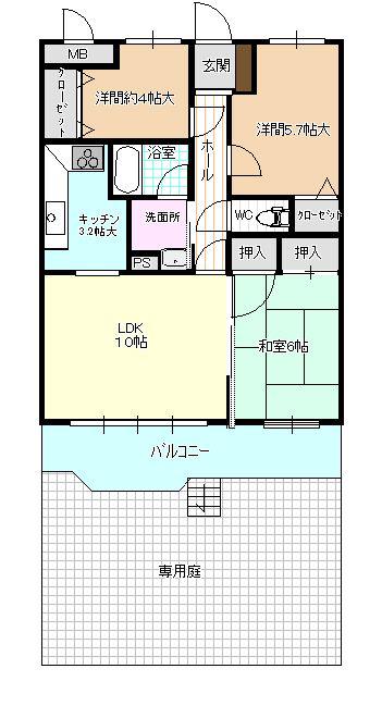 ライオンズマンション諏訪野(3LDK/1階)の間取り写真