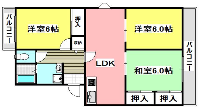 フォルク北千里E棟(3LDK/4階)の間取り写真