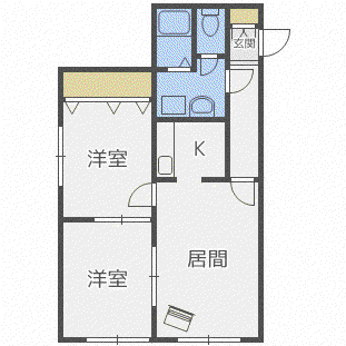 グランメール北34条(2LDK/2階)の間取り写真