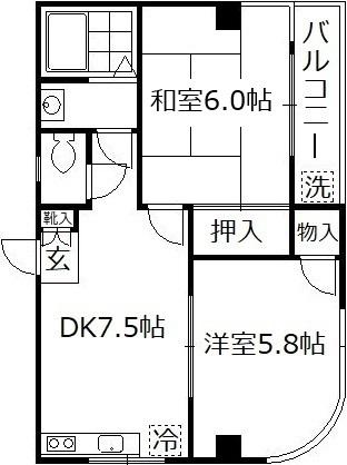 シュロス吉川(2DK/2階)の間取り写真