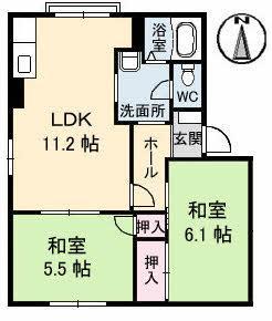 タウニィ石川(2LDK/1階)の間取り写真