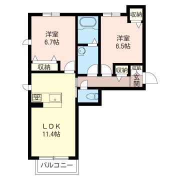 グレンディールD(2LDK/2階)の間取り写真