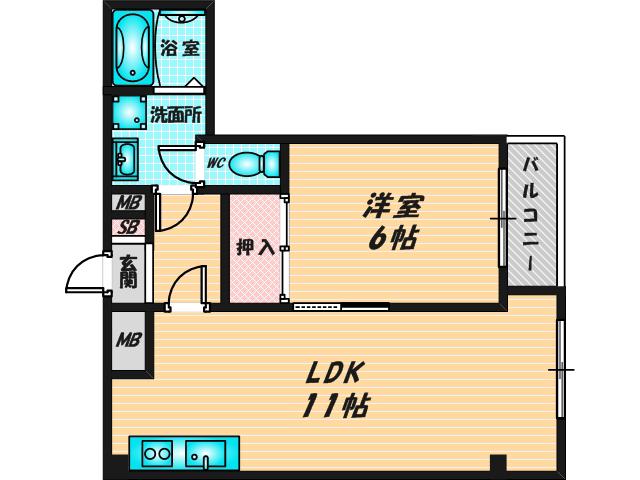 ルシード小阪(1LDK/4階)の間取り写真