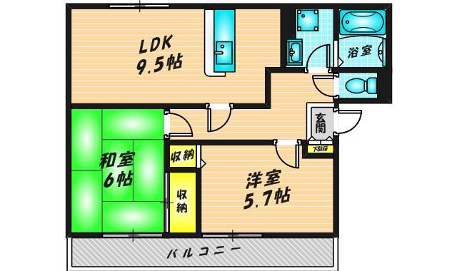 ヴァロンドール角田A棟(2LDK/1階)の間取り写真