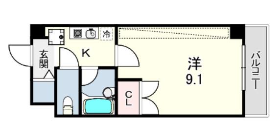 クリスティ南塚口(1K/4階)の間取り写真