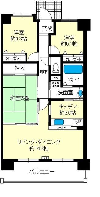 グレーシィ栗東オーブ 1406号(3LDK/1階)の間取り写真