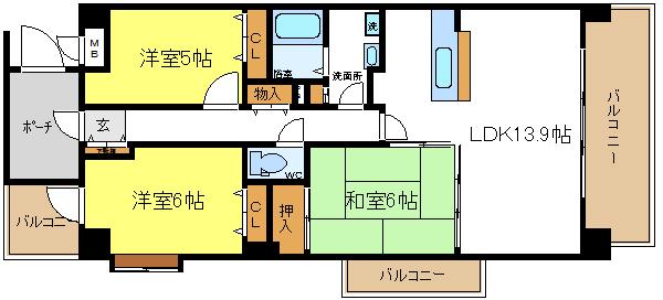 プレステージ(3LDK/8階)の間取り写真