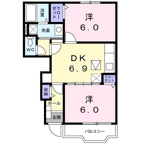 チェルシーD(2DK/1階)の間取り写真