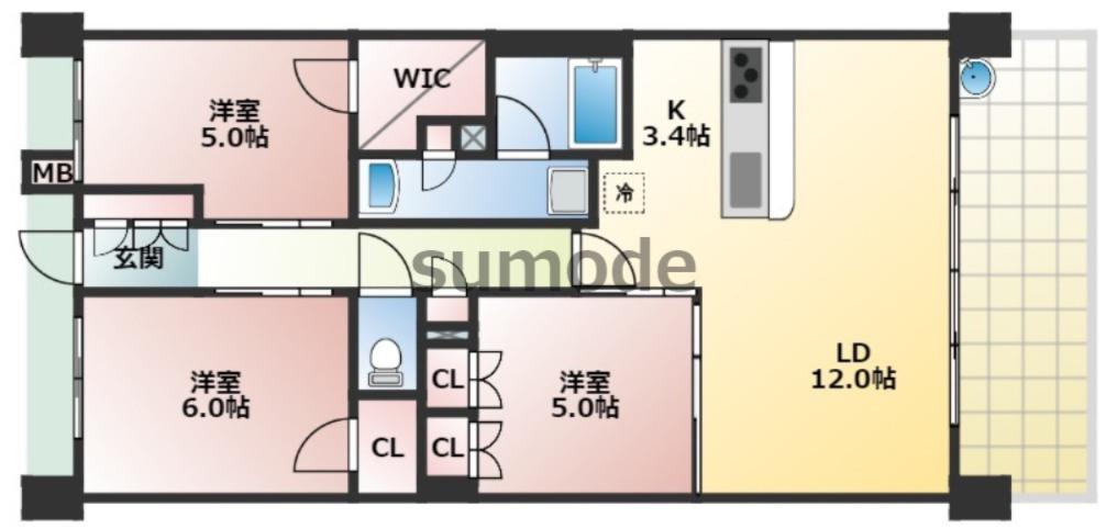 プレミスト茨木双葉町(3LDK/4階)の間取り写真