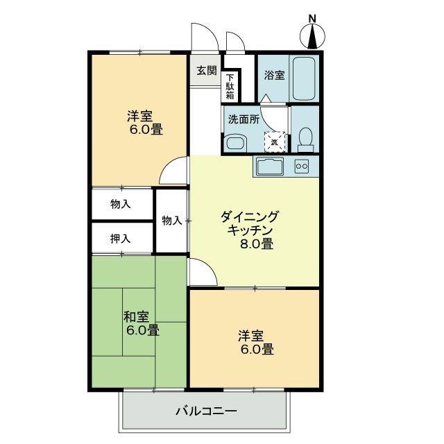 フォブール大高A棟(3DK/2階)の間取り写真