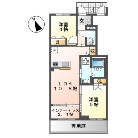夜臼6丁目アパート(2LDK/1階)の間取り写真