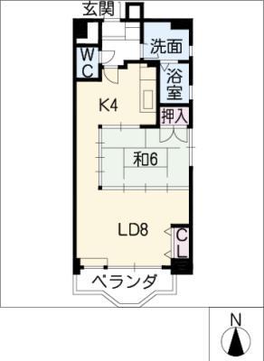 サンハイム池下(1LDK/4階)の間取り写真